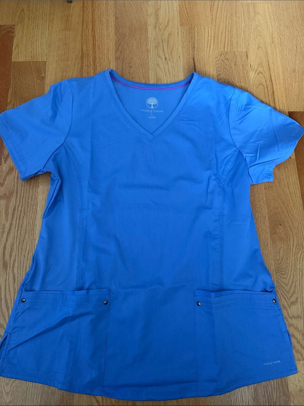healing hands Bright Blue V‑Neck Short Sleeve Scrub Top